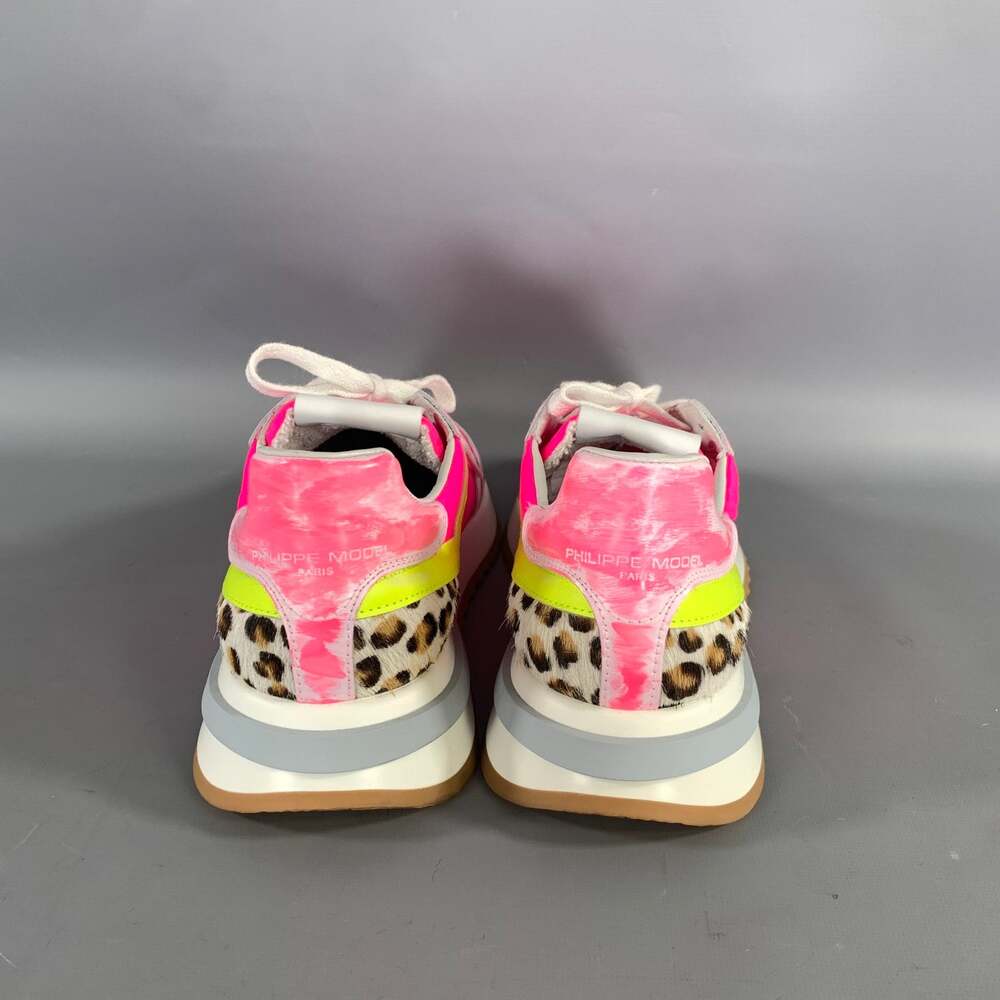 PHILIPPE MODEL Size 8 Pink White Mixed Materials Leather Lace Up Sneakers - Picture 3 of 9